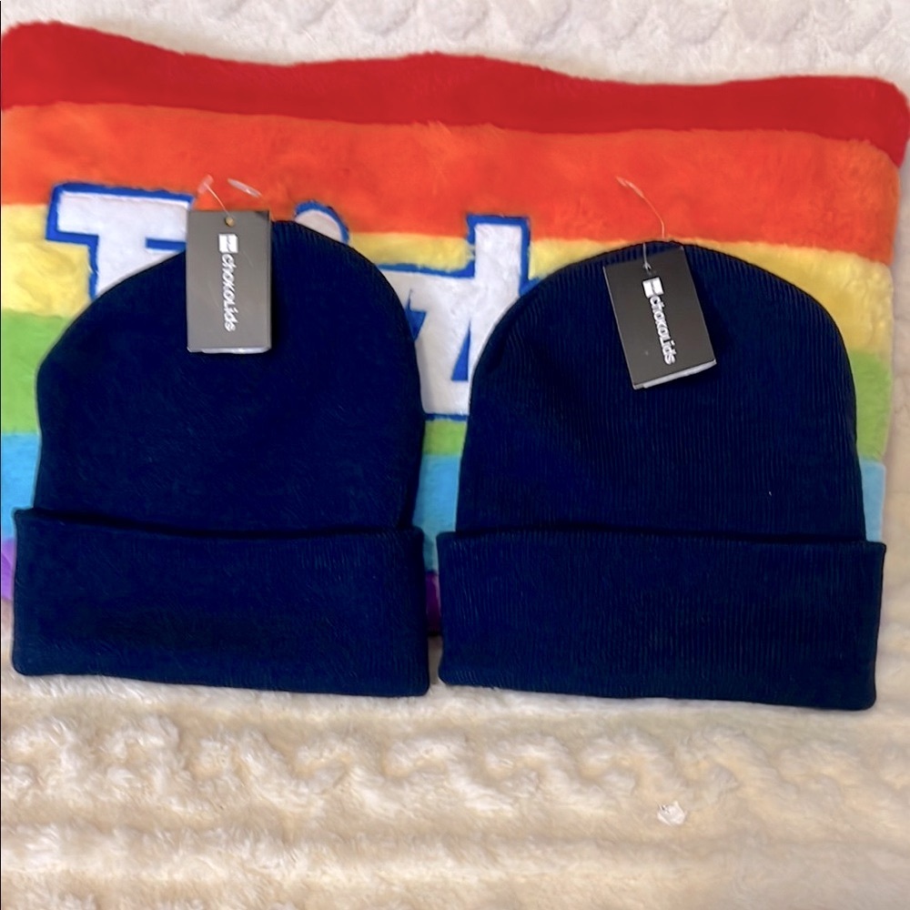 2/$18 Chokolids Beanie Navy Roll Up Hat for Adults Unisex. NEW